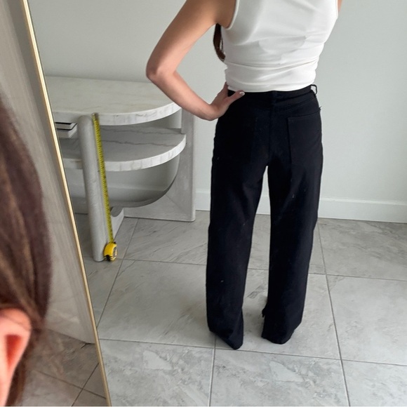 We Wore What High Rise Wide Leg Black Denim Jeans Split Leg - Picture 2 of 13